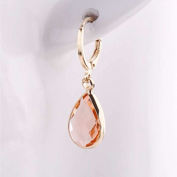 Gemstone Decor Water-Drop Earrings - Amber, Peach, Blue Colors Available - Picture 7 of 12